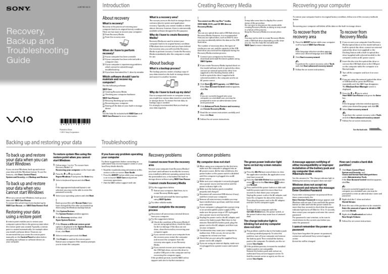 Recovery, Backup and Troubleshooting Guide | PDF | Computers