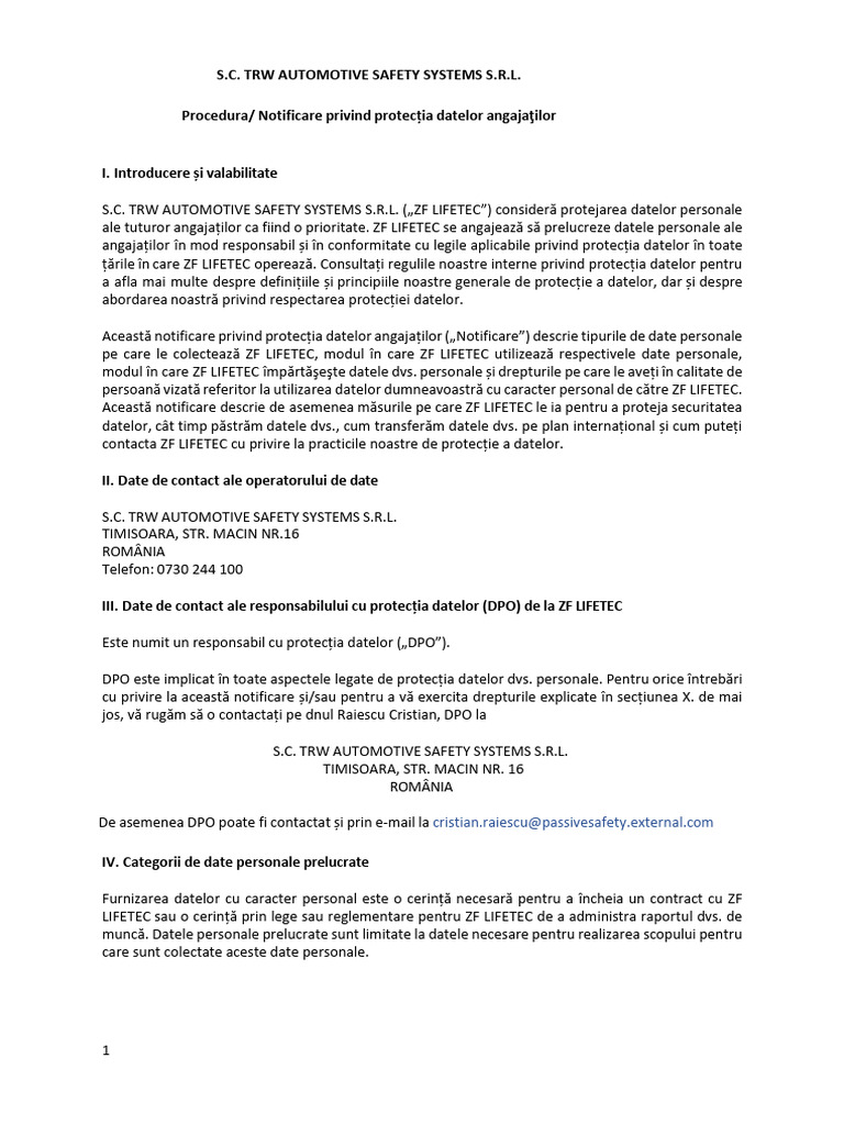 Procedura Notificare GDPR | PDF