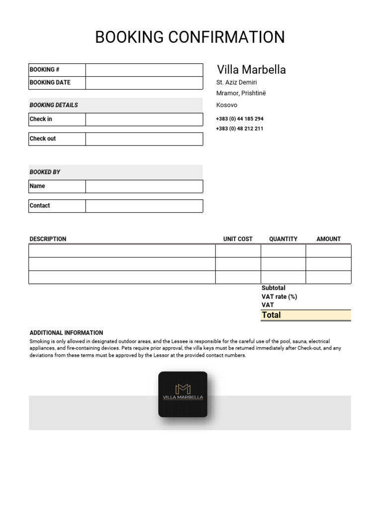 Marbella Booking Confirmation | PDF