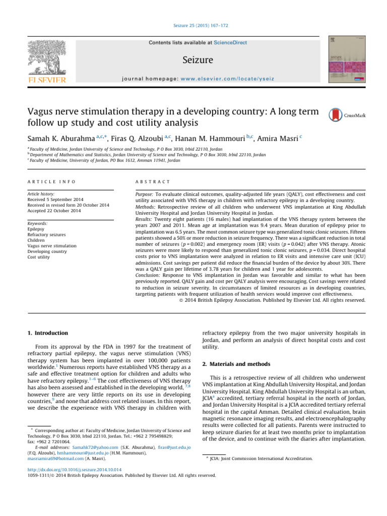 Vagus Nerve Stimulation Therapy in A Developing Countrya Long Term | PDF