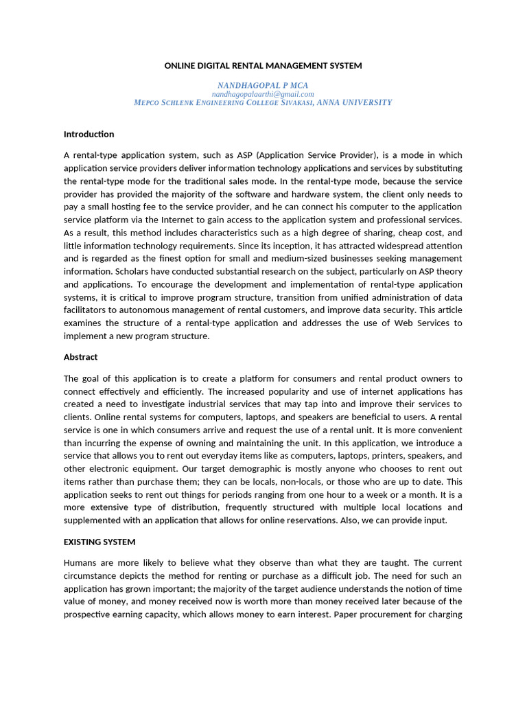 Online Rental Management System | PDF