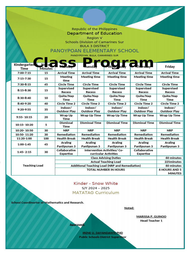 Class Program Matatag Curriculum | PDF