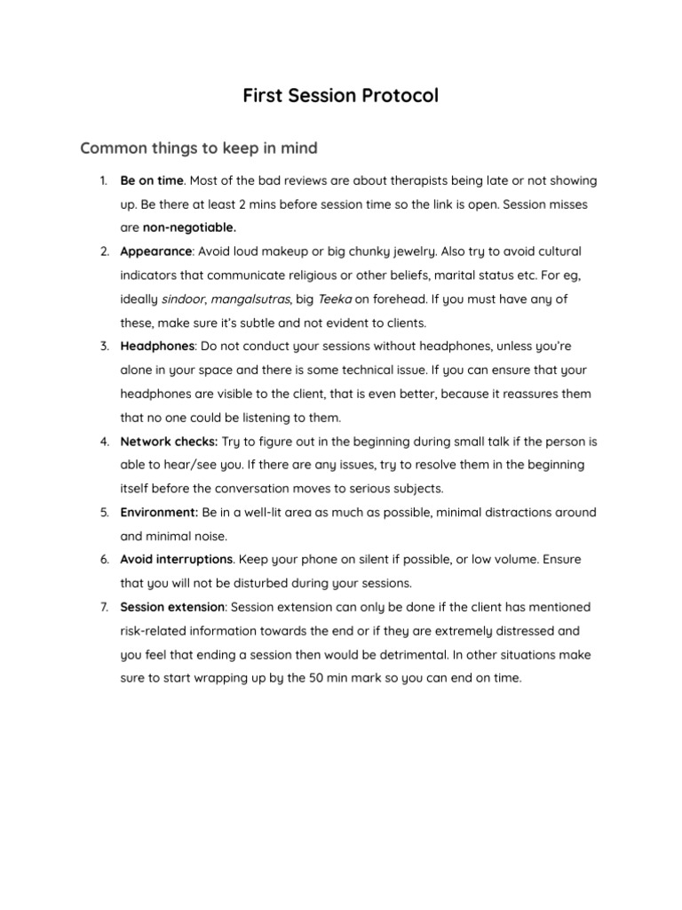 First Session Protocol | PDF