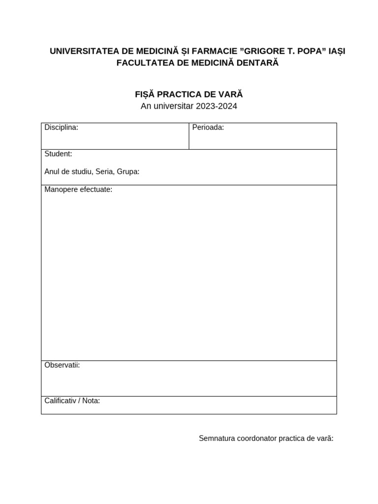 Fișă PRACTICA DE VARĂ Serie Romana Anii I-V 2 | PDF