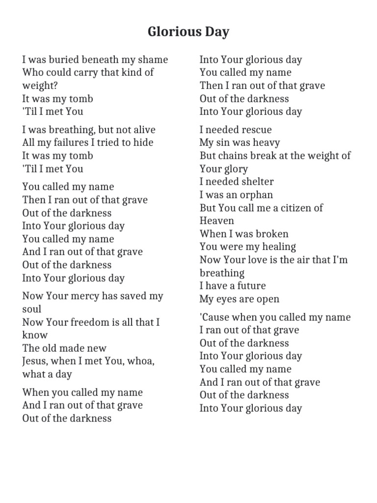 Glorious Day Lyrics Analysis | PDF