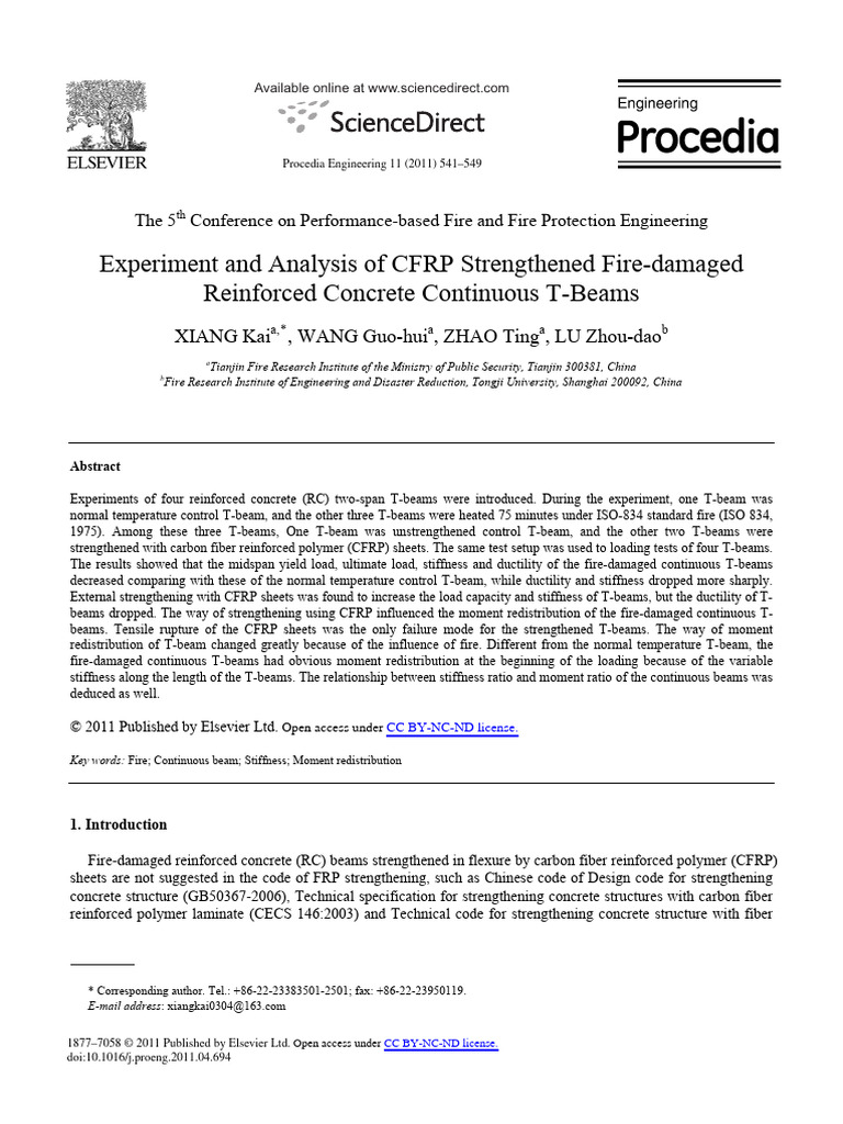 CFRP Strengthening of Fire-Damaged T-Beams | PDF | Deformation ...