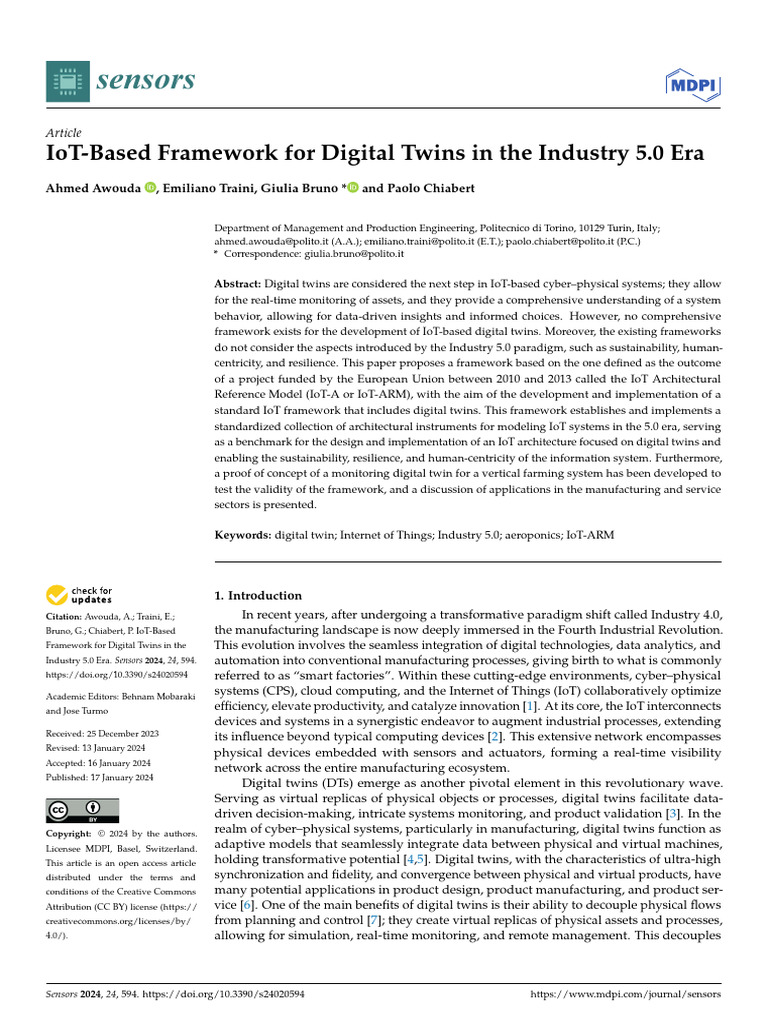 IoT-Based Framework For Digital Twins in The Indus | PDF