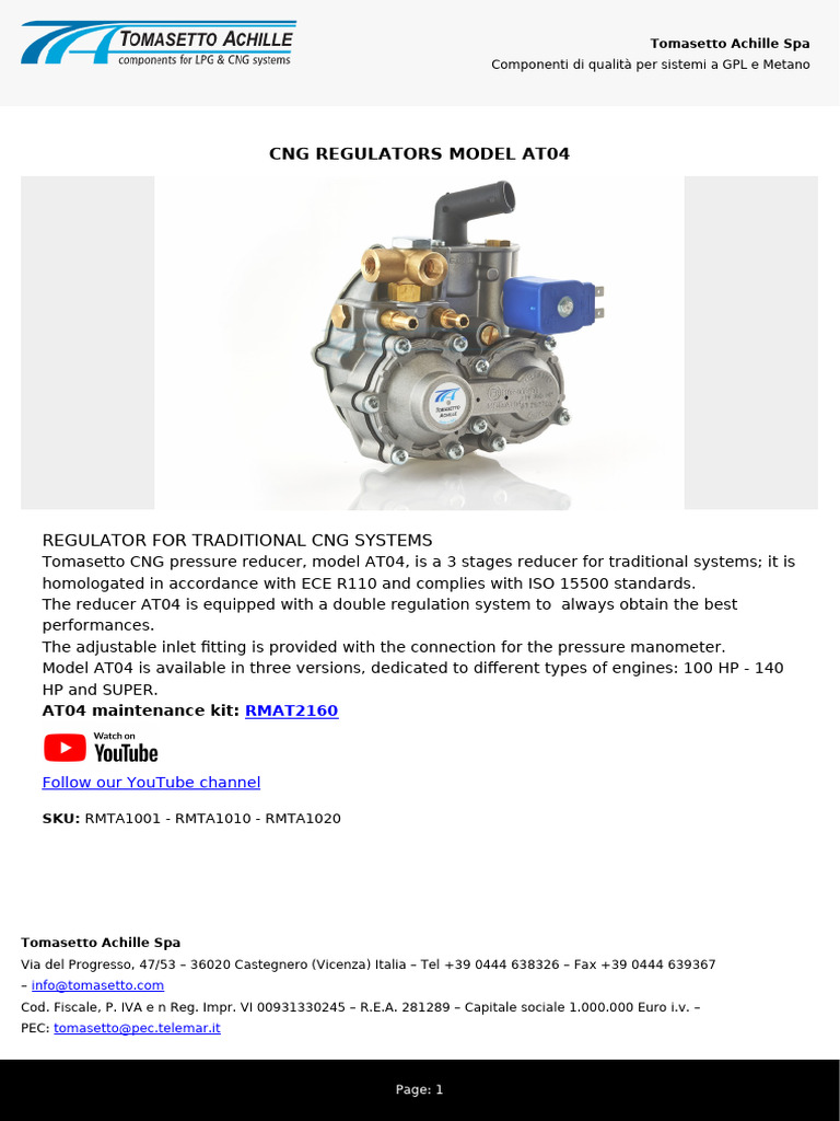 CNG Regulators Model At04 | PDF