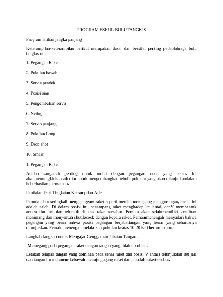 Program Eskul Bulutangkis | PDF