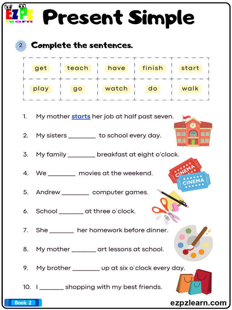 Present Simple Complete The Sentences Grammar Worksheet Bk2 Pdf