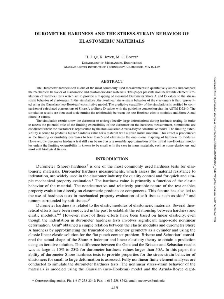 Shore Hardness to Young's Modulus Mapping | PDF | Elasticity (Physics ...