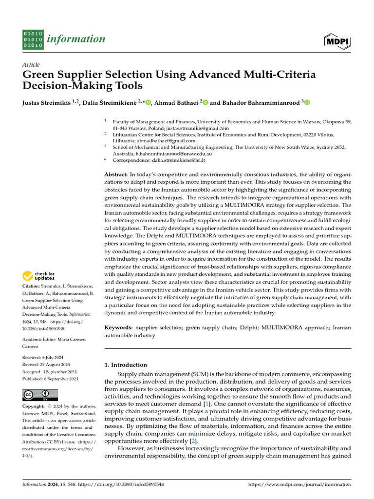 Information: Green Supplier Selection Using Advanced Multi-Criteria ...