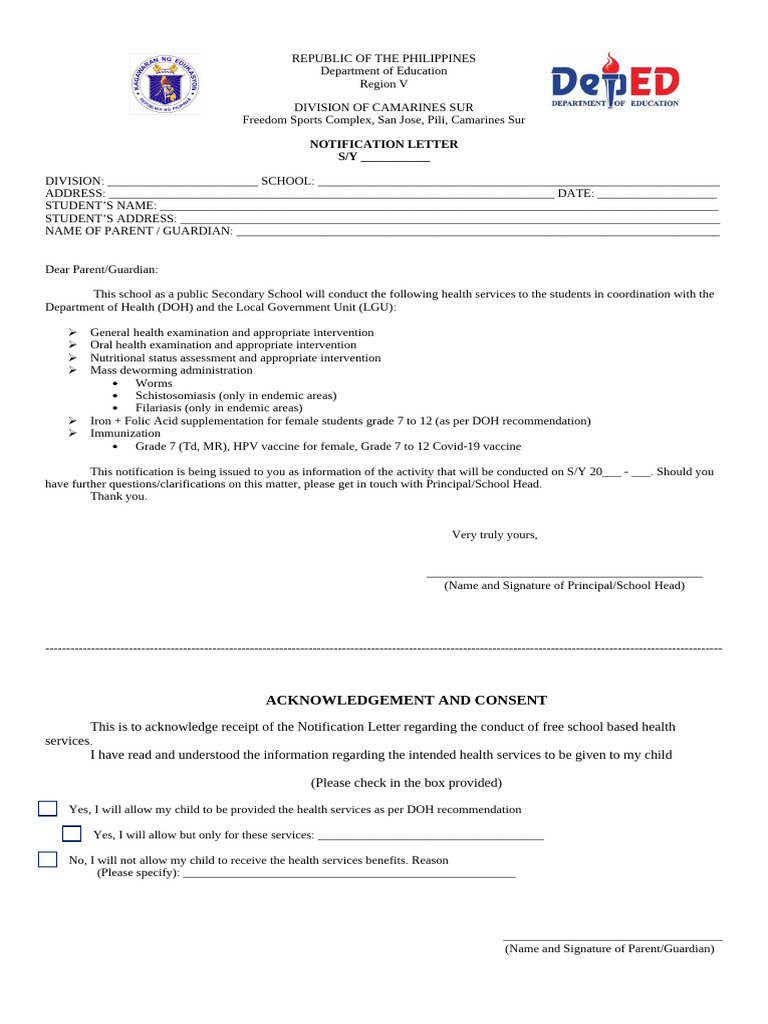 Consent Form Notification Letter | PDF