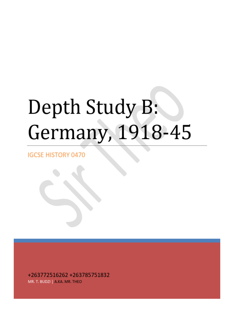 Depth Study Option B - Germany, 1918-45 | PDF