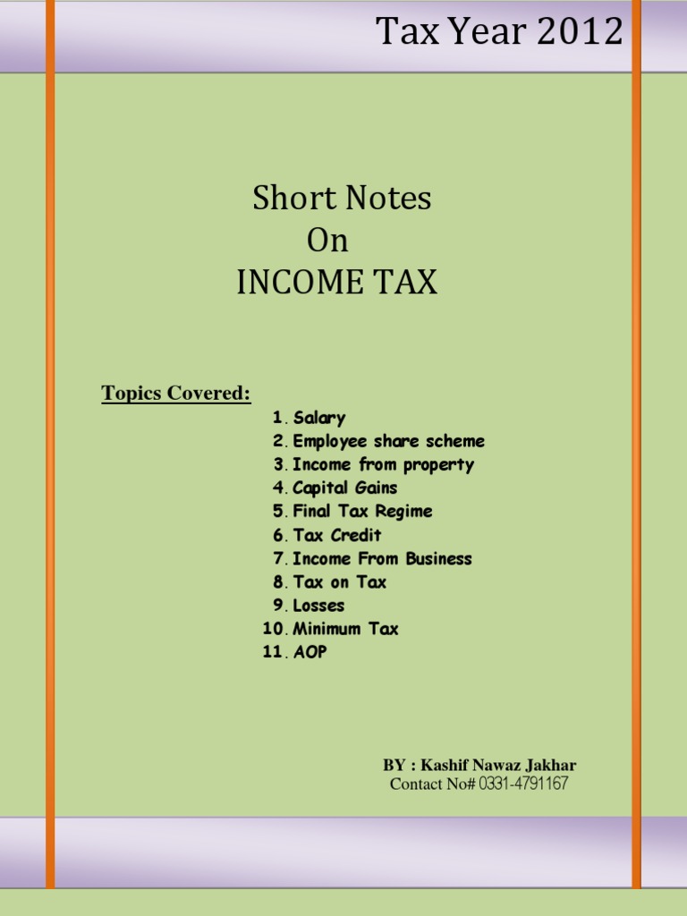 Short Notes on Income Tax 2012 | PDF | Depreciation | Expense
