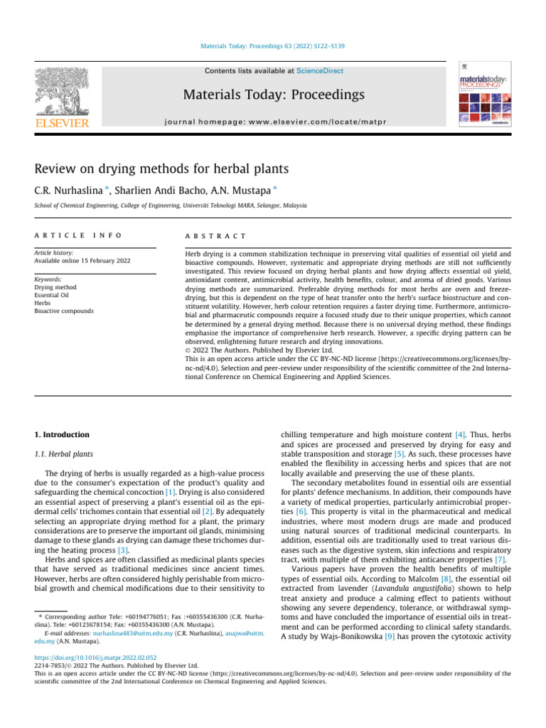 Review of Drying Methods in Herbs | PDF