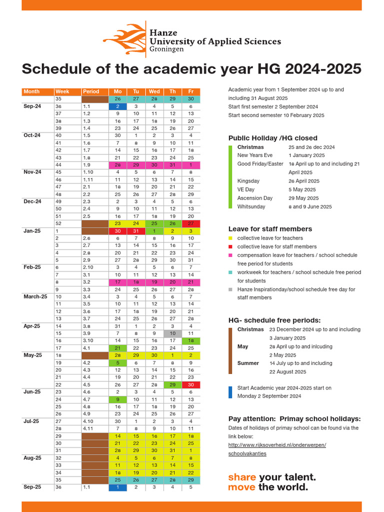 Schedule of The Academic Year HG 2024 2025 | PDF