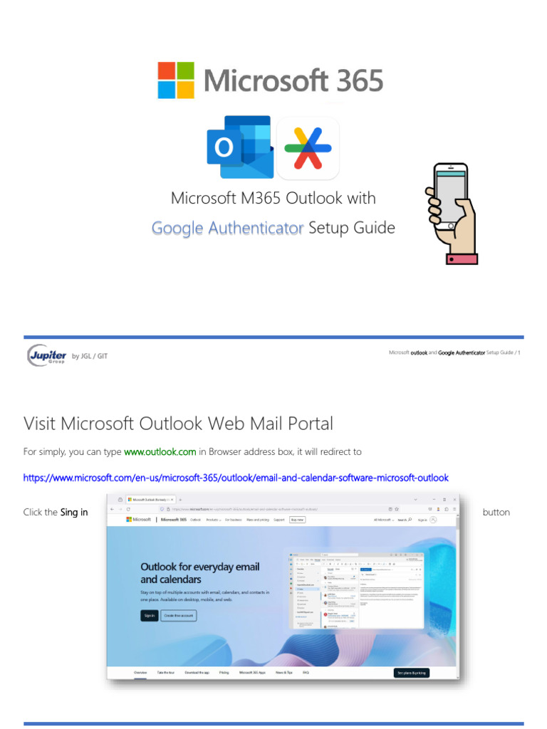 Microsoft Outlook and Google Authenticator Setup Guide | PDF