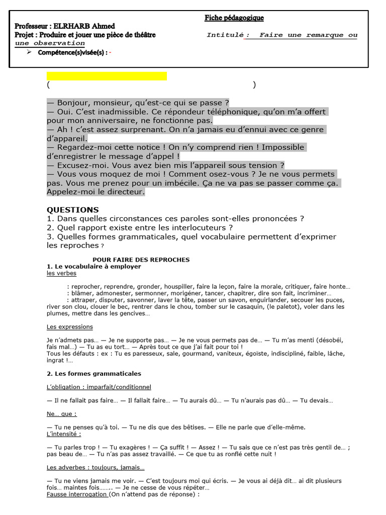 Exprimer Un Reproche | PDF