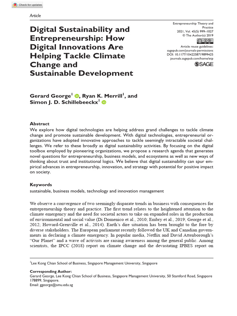 George Et Al 2020 Digital Sustainability and Entrepreneurship How ...