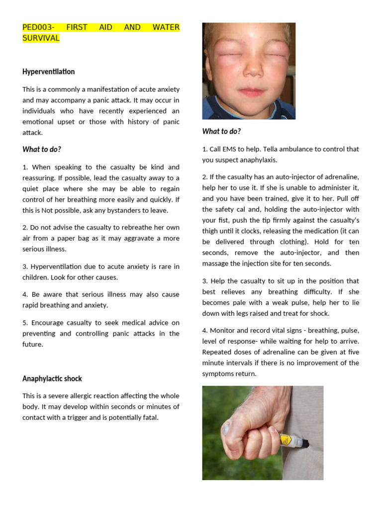 First Aid for Hyperventilation & Anaphylaxis | PDF | Wound | Allergy