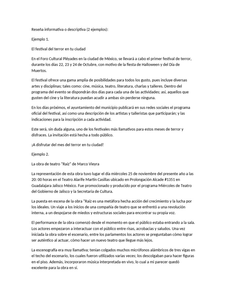 Reseña informativa o descriptiva | PDF