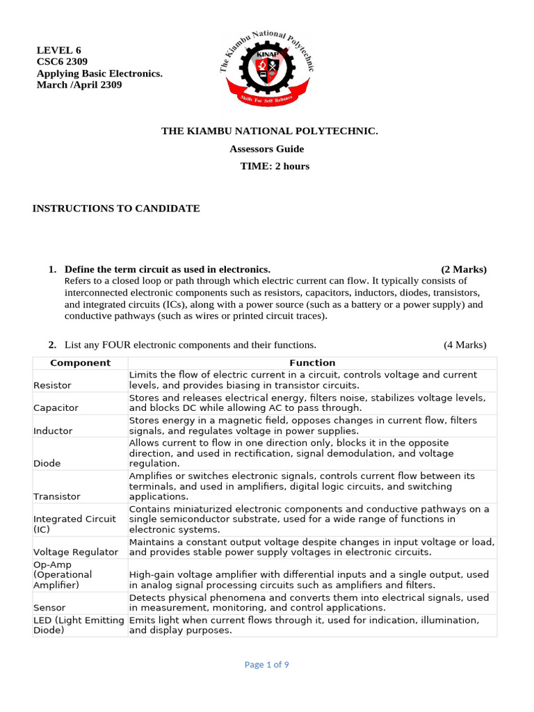 Csc 6 basic electronic exam april 2309 asssors guide pdf