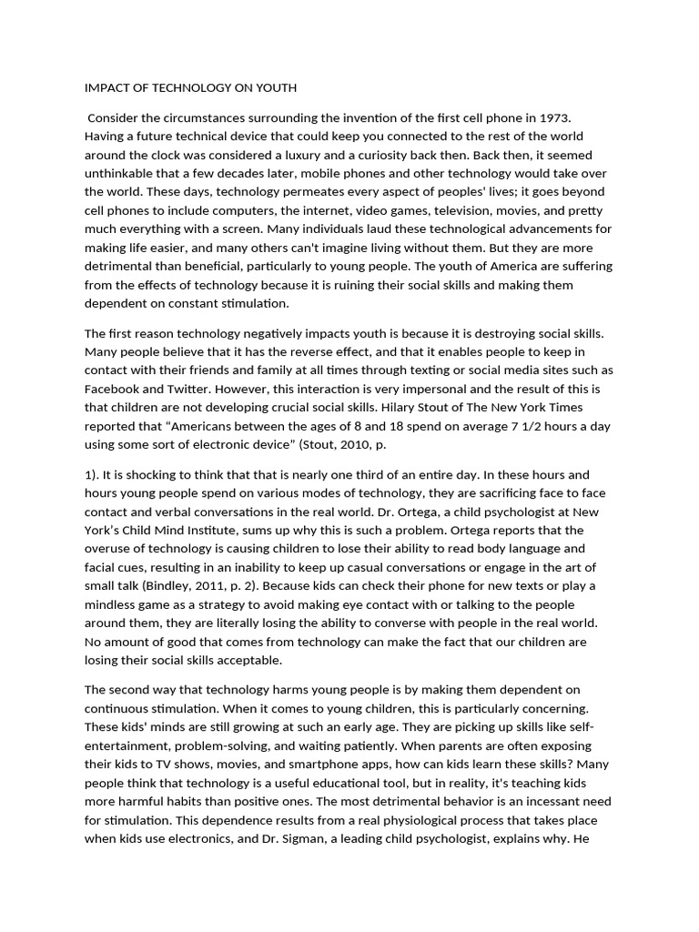 IMPACT OF TECHNOLOGY ON YOUTH Position Paper | PDF