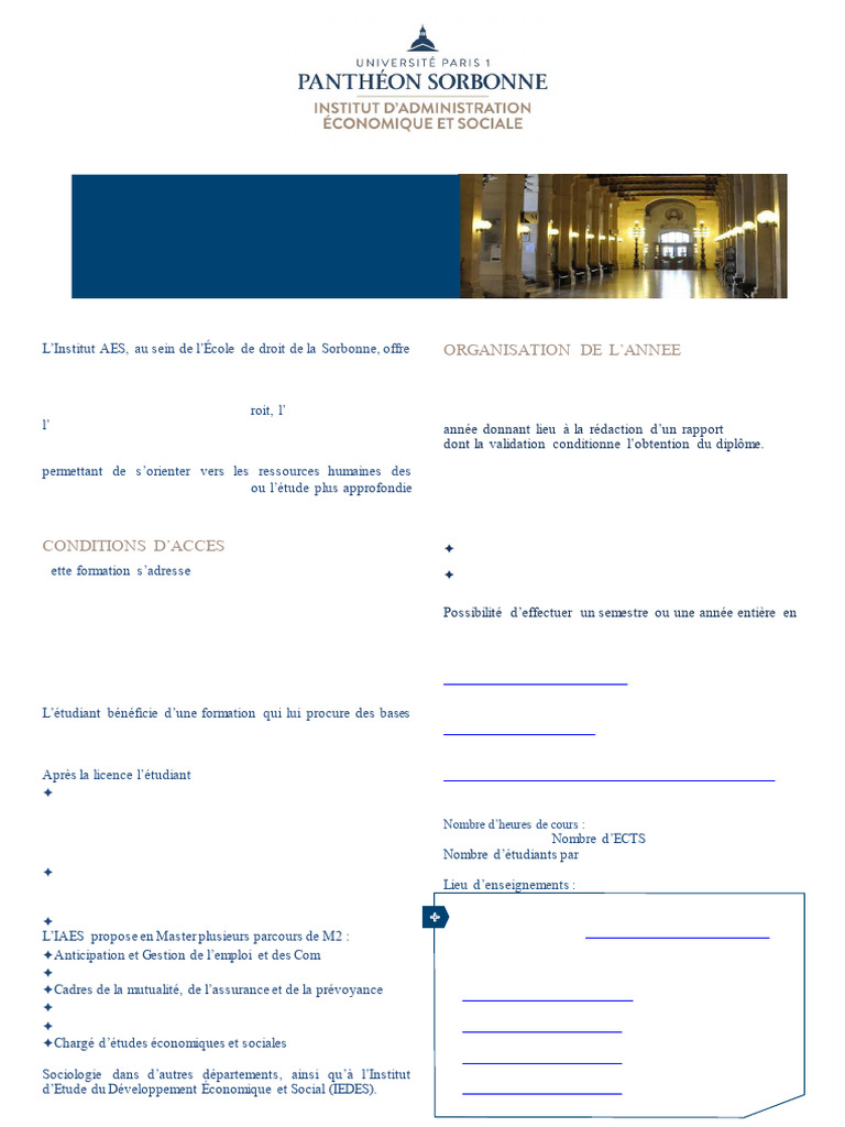 Licence AES à la Sorbonne Objectifs et Débouchés PDF Business — free download