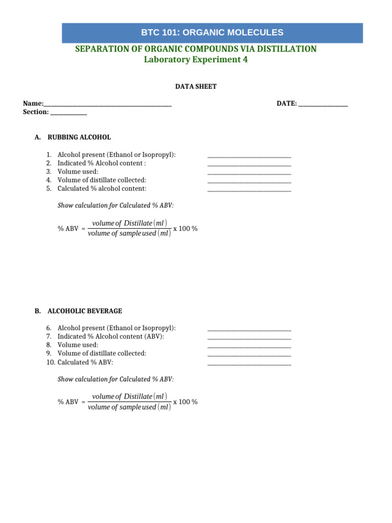Lab Activity 5 Distillation 1 Pdf