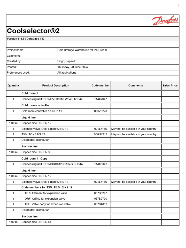 DANFOSS - Bill of Materials | PDF