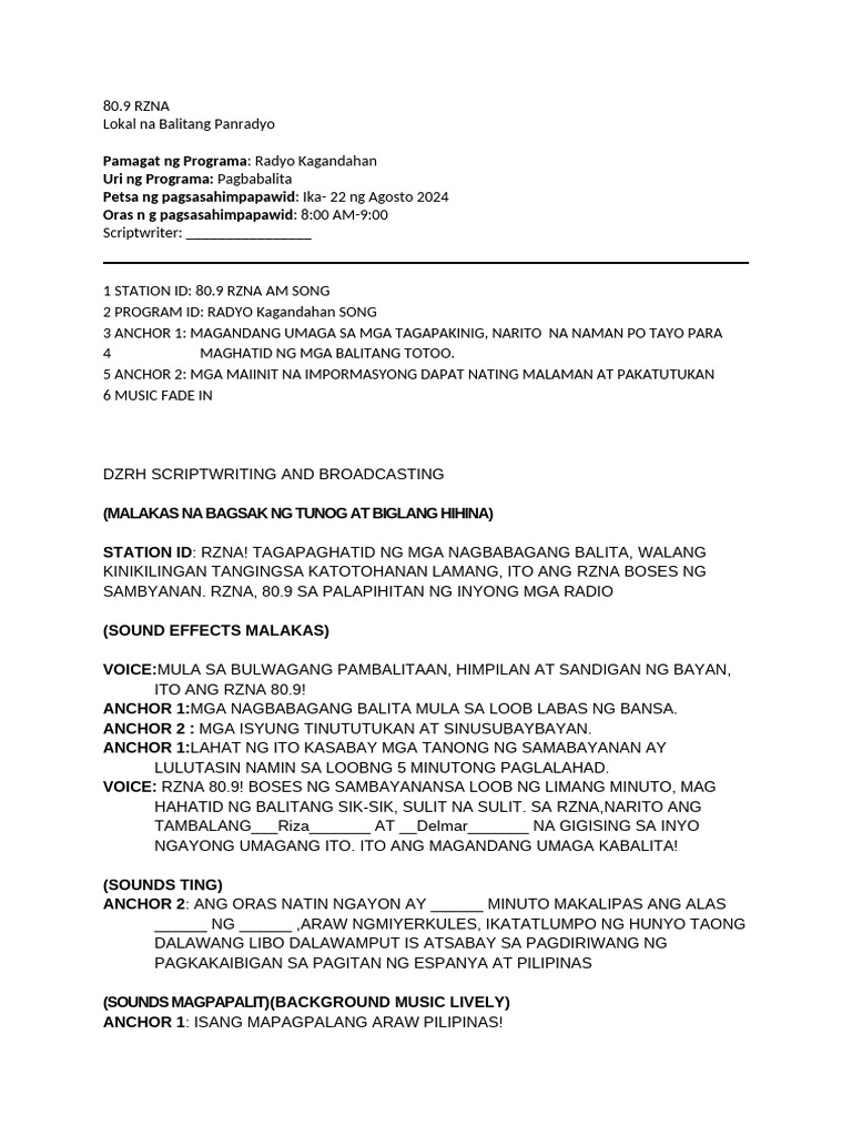 Lokal na Balitang Panradyo: RZNA 80.9 | PDF | Philippines | Foreign ...