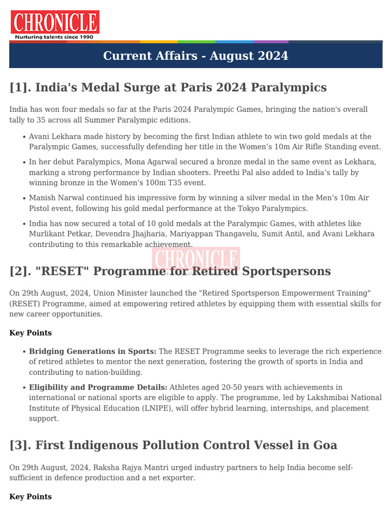 Current Affairs August 2024 | PDF