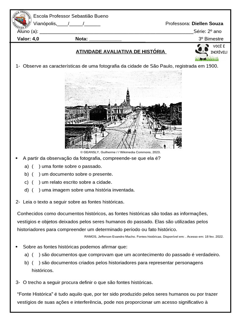 Atividade Avaliativa de História | PDF
