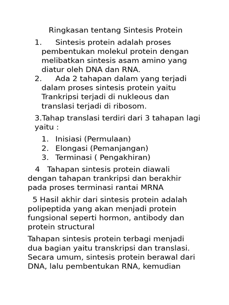 Ringkasan tentang sintesis protein pdf