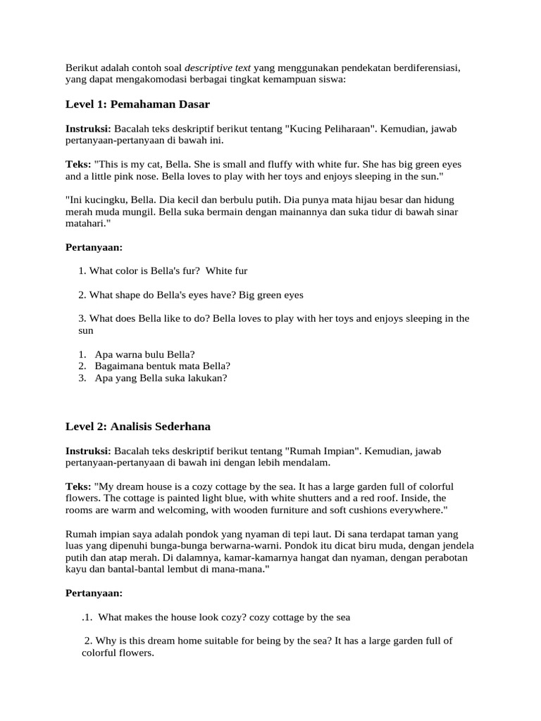 Soal Descriptive Text untuk Siswa | PDF | Griya & Taman
