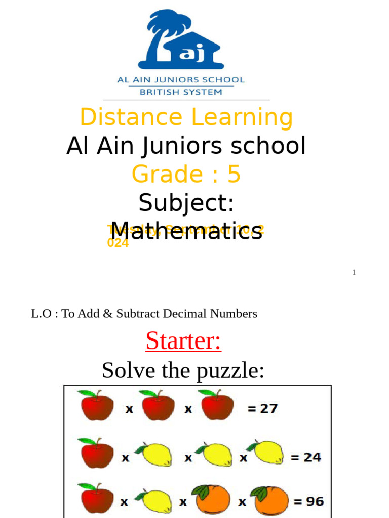 Gr5 - Math - T1 WK3 P5,6 Add & Sub Decimals - 2023-24 | PDF