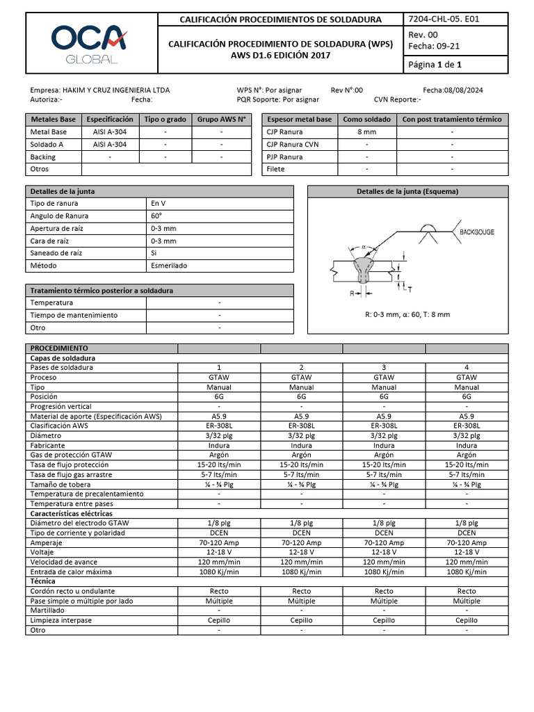Formato calificaci n procedimiento soldadura wps aws d1 6 pdf