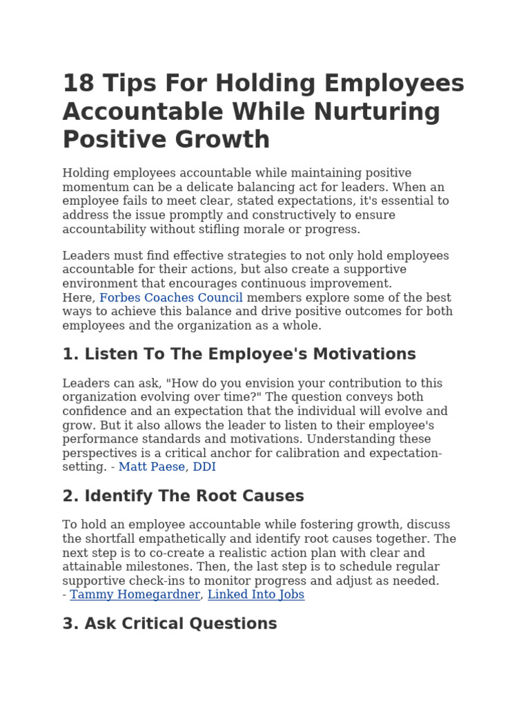 18 Tips For Holding Employees Accountable While Nurturing Positive ...