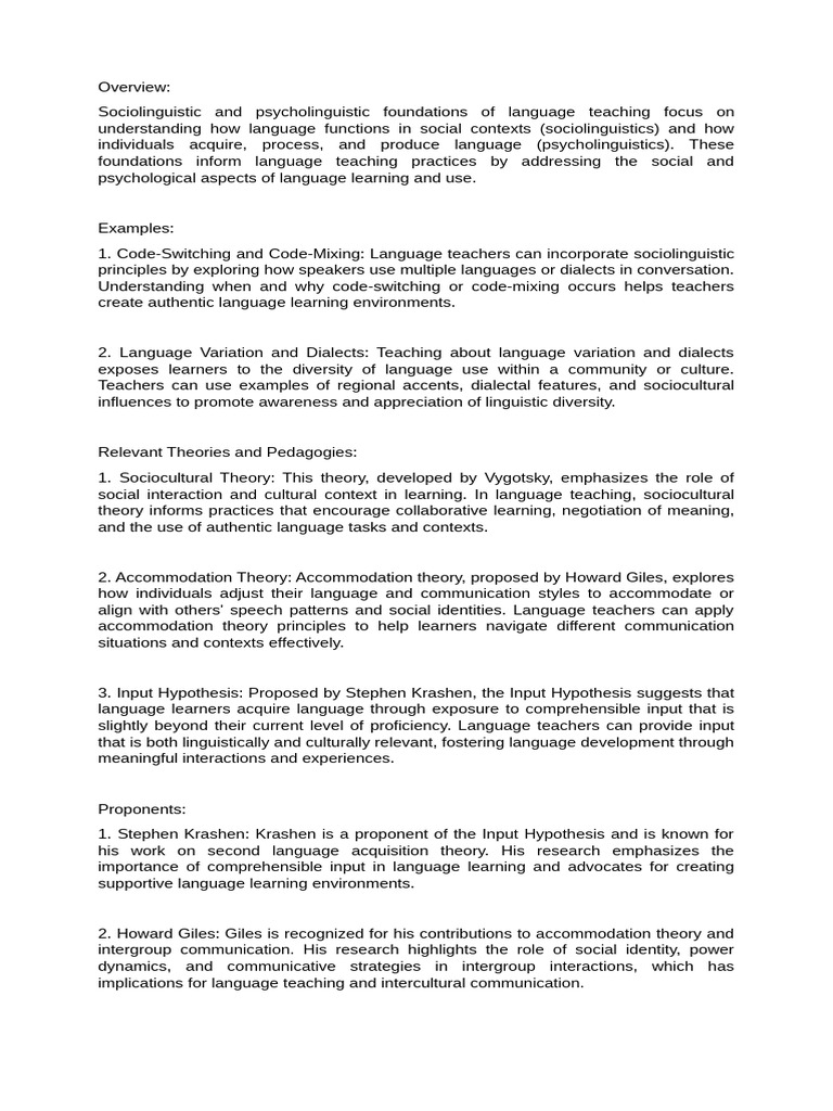 Sociolinguistic and Psycholinguistic Foundations of Language Teaching | PDF