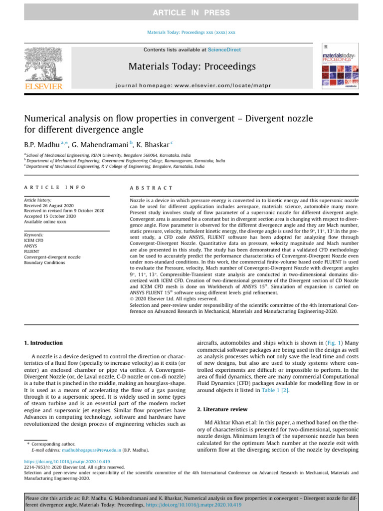 Numerical Analysis On Flow Properties In Convergent Divergent Nozzle