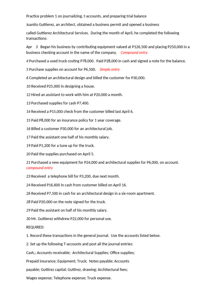Practice Problem On Journalizing | PDF