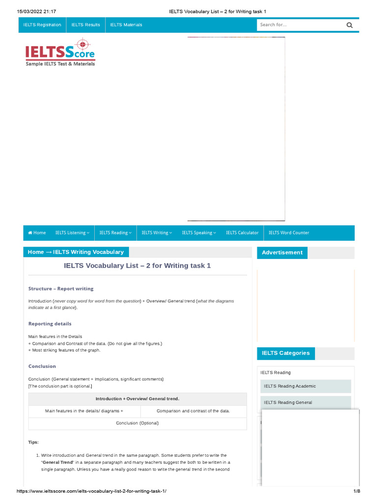 IELTS Vocabulary List - 2 For Writing Task 1 | PDF