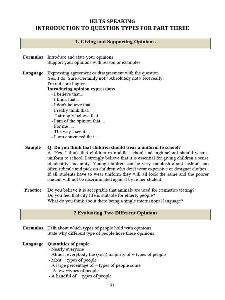 Ielts Speaking Introduction To Question Types For Part Three | PDF