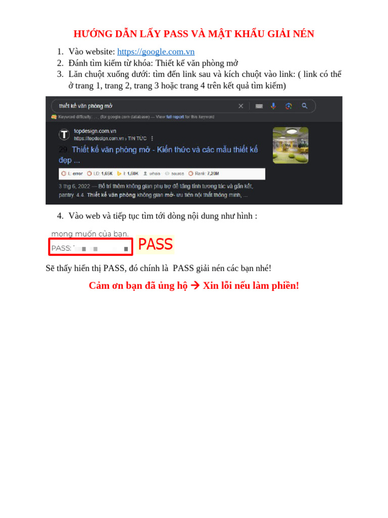 Pass và MK giải nén | PDF