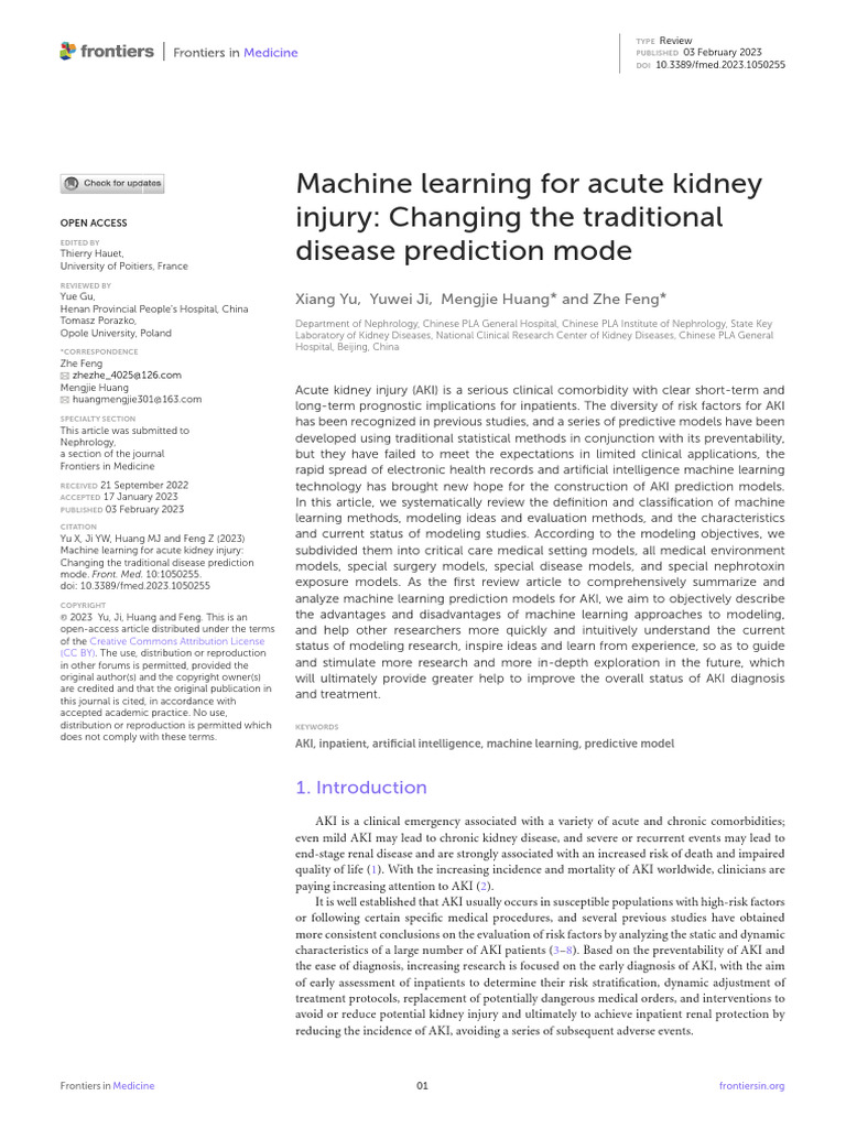 Machine Learning For Acute Kidney Injury Changing The Traditional ...