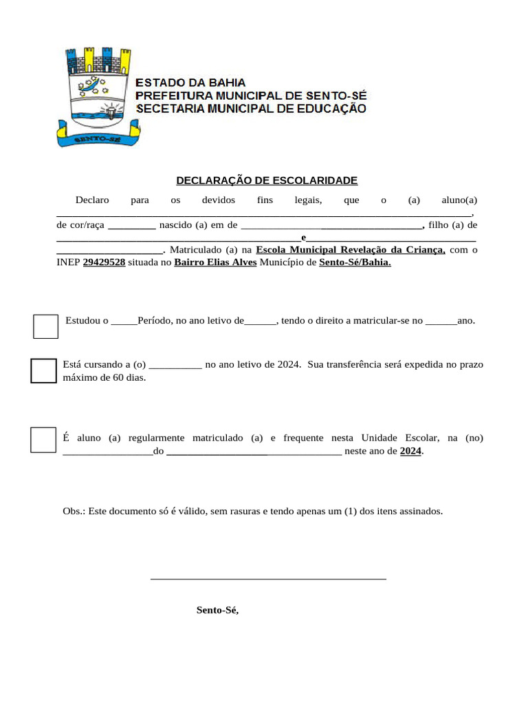 DECLARAÇÃO ESCOLAR Imprimir | PDF
