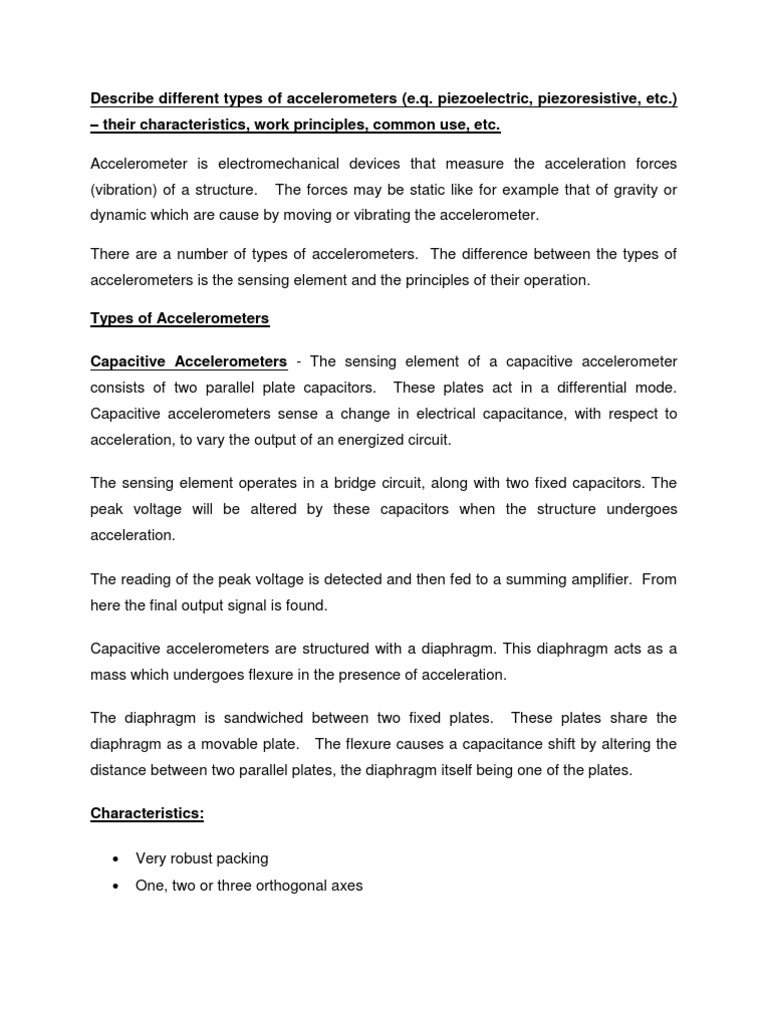 Types and Principles of Accelerometers | PDF | Accelerometer | Capacitor