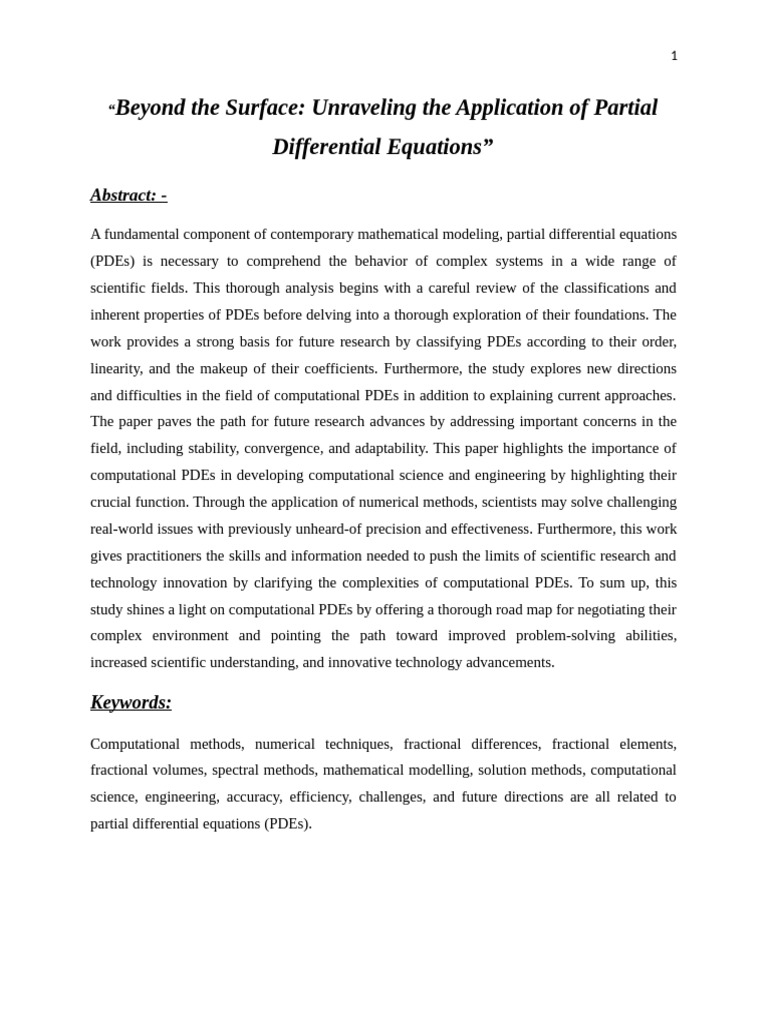 Article On Partial Differential Equations-1 | PDF | Partial ...