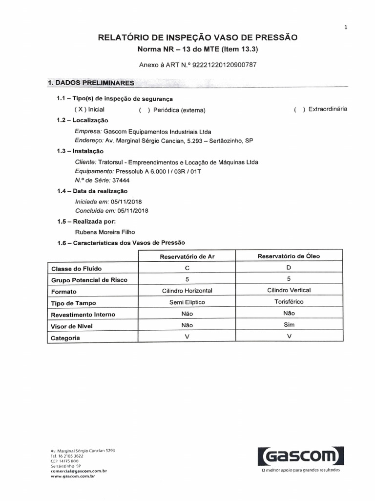 QEJ-5206 Relatorio de Inspecao Vaso de Presao | PDF